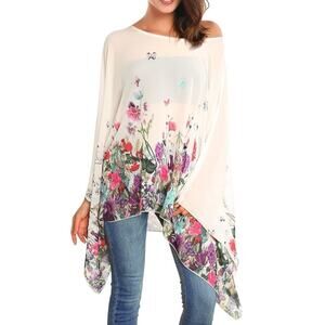 Boho Poncho Sheer Top Forest Fairy Colorful Hippie‎ Artsy Art to Wear Festival